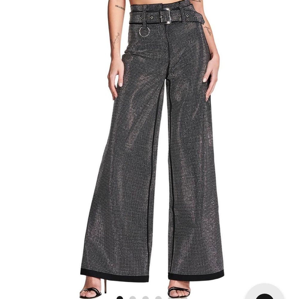 I AM GIA rhinestone aurora Black silver Wide Leg Pants small
